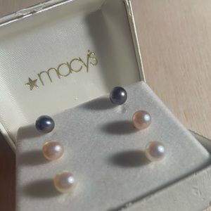 NEW!! Macy’s Pearl Earrings 3-Piece Set